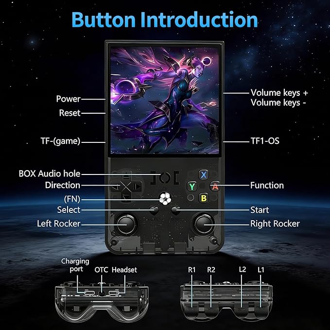 DVJQSN R36MAX Retro Handheld Game Console, 4.0 Inch Screen, 64GB, 18000+ Games, Linux System, 4000mAh Battery (Gray, 128, GB)