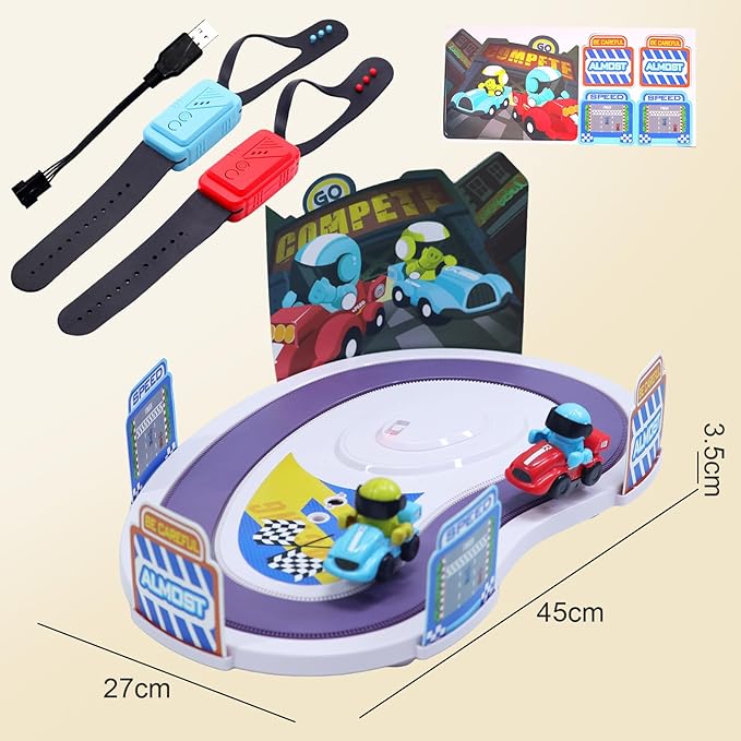 3T6B Dual-Person Motion-Sensing Racing Toy, Wireless Remote-Controlled Sports Track Set, Motion-Sensing Wristband, U-Shaped Electric Track, Gift for Children