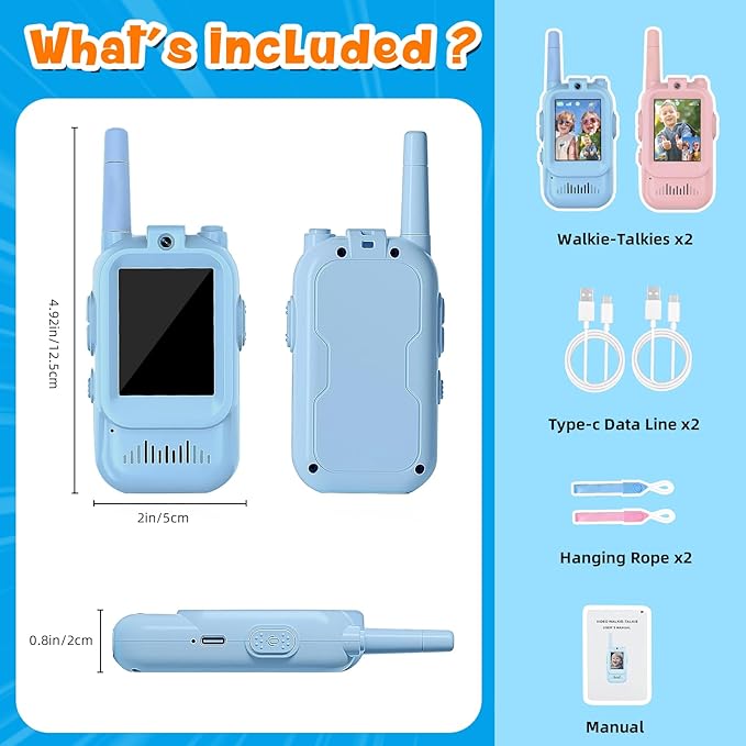 YOFUN Upgraded Video Walkie Talkies for Kids with Picture Chat, 2 Pack Long Range 750M Video Intercom, Easy-to-Use Toys for Indoor Outdoor Play, Camping, Hiking, Gifts for Boys Girls Ages 3-12