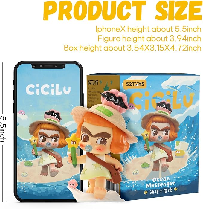 52TOYS CiCiLu Ocean Messenger Series Blind Box, 1 Pc Collectible Toy Kawaii Creative Gift Room Decor Desktop Decoration 3.94 Inch, Gift for Birthday Party