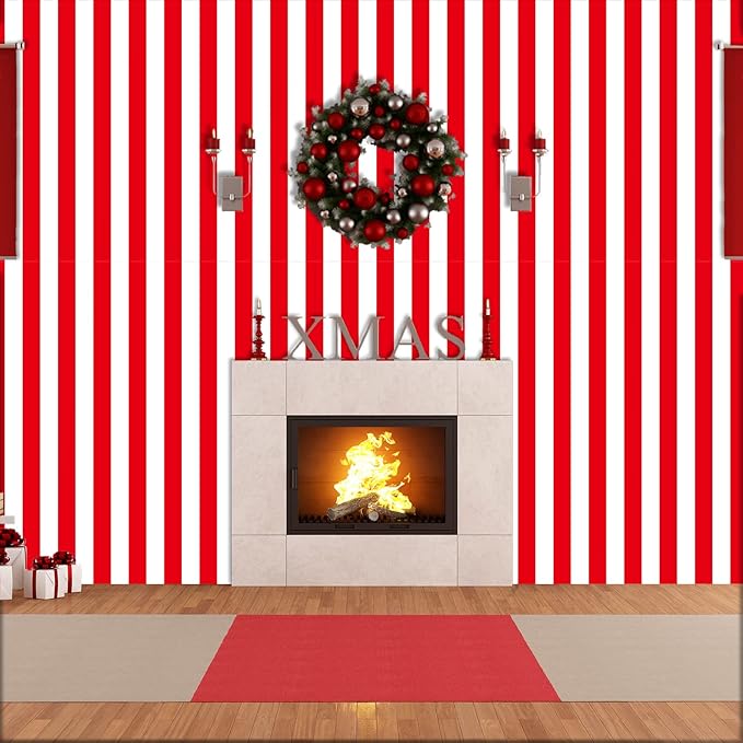 100Ft Long Tablecloth Roll Red and White Striped Tablecloth Carnival Circus Tent Party Supplies Halloween Christmas Plastic Picnic Table Cover for Birthday Party Circus Backdrop Banner Decoration