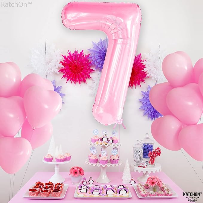 KatchOn, Light Pink Giant Number 7 Balloon - 40 Inch, Pink 7 Balloon for 7th Birthday Decorations for Girls