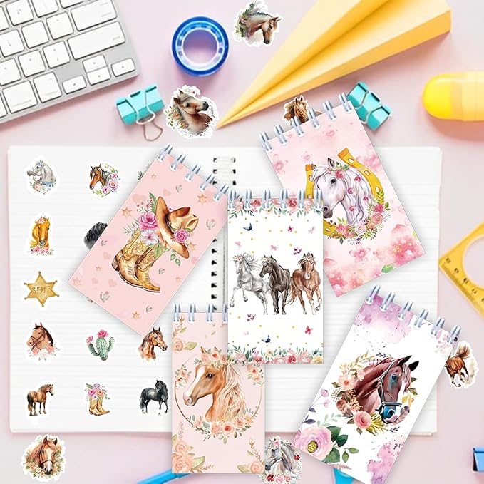 24 Pcs Mini Horse Cowgirl Notebook Horse Notebooks Pink Cowgirl Party Small Notepads Horse Themed Spiral Pocket Horse Mini Notepad for Teens Girls Back to School Supplies Cowboy Lover Gifts