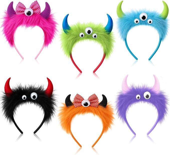 Juexica 6 Pack Monster Party Supplies, Colorful Fur Alien Headbands for Birthday Party Headwear Costume Accessories (Alien Monster)