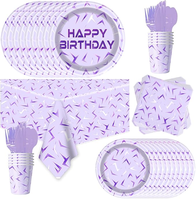 81Pcs Purple Demon Birthday Party Decorations Purple Demon Party Tableware Set for Boys Girls Theme Birthday Hunters Party Supplies Tablecloth,Plates, Napkins, Cups and Tableware