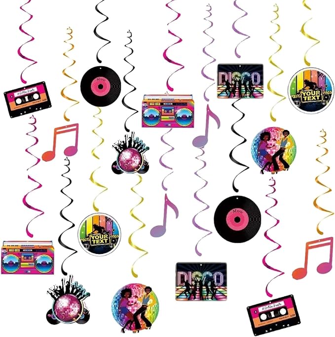 36Pcs 80s Hanging Swirls，90s Theme Party Decorations，Retro 1980s Hip Hop Party Hanging Swirls Ceiling Decor for Disco Themed Birthday Party Back to The 90s Party Supplies