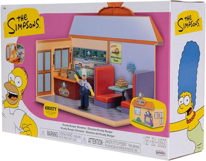 JAKKS Pacific The Simpsons Krusty Burger Diorama Playset, Includes One 2.5-Inch Scale Krusty the Clown Action Figure and Accessories