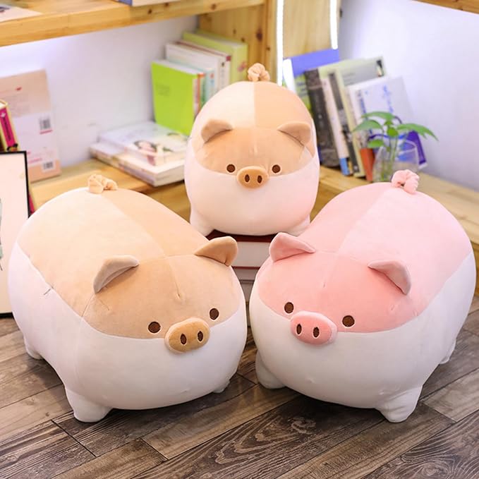 Levenkeness Soft Fat Pig Plush Hugging Pillow,Cute Piggy Stuffed Animal Doll Toy Gifts for Bedding, Kids Birthday, Valentine, Christmas (Brown, 19.7")