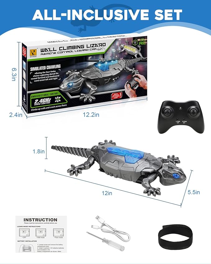 Wall Climbing Gecko Toy for Kids, Dual Mode Floor & Wall Driving, Rechargeable Remote Control Robot, Climbs up Toys & Games, Halloween Christmas Birthday Gifts for Boys Girls Ages 4 & Up