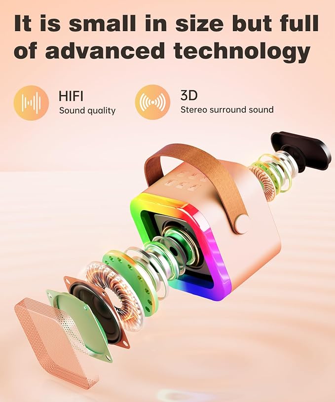 Mini Karaoke Machine Speaker for Kids Adults,Portable Bluetooth with 1-2 Wireless Microphones,Christmas Birthday Gifts Toys Girls Boys Ages 4, 5, 6,7, 8,9,10,11,12+ Years Old Toddler (Pink - 1 Mic)