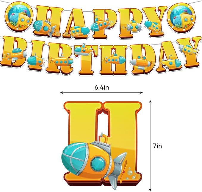 Submarine Party Decorations Submarine Birthday Party Supplies Includes Submarine Happy Birthday Banner Cake Topper Cupcake Toppers Balloons for Ocean Theme Party Baby Shower Decorations