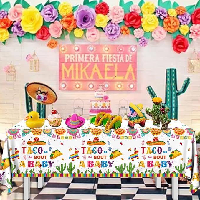 GREHUMOR Taco Bout a Baby Gender Reveal Tablecloth 3Pcs Gender Reveal Party Decorations Cactus Cowboy Hat Mexican Theme Plastic Disposable Table Cover Gender Reveal Supplies