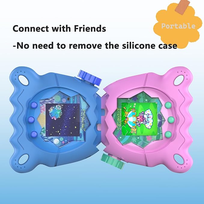 JCHPINE Hard Case and Silicone Cover for Tamagotchi Paradise Electronic Pet, Protective Cases for Tamagotchi Paradise with Screen Protector and Lanyard (Blue)