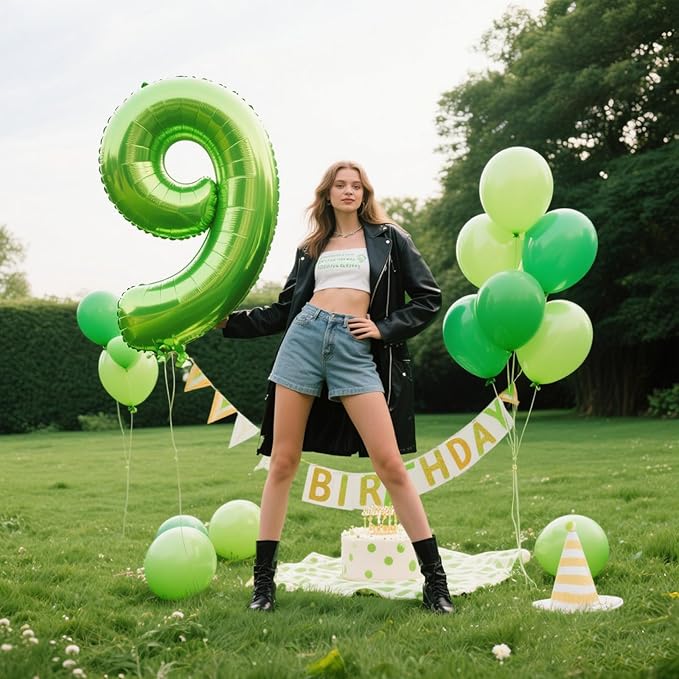 40 Inch Light Green Balloon Number 9,Jumbo Mylar Foil Helium Balloon for 9 19th 29th 39th 90th 99th Digital Balloons for Birthday Party,Wedding Anniversary Party Decorations