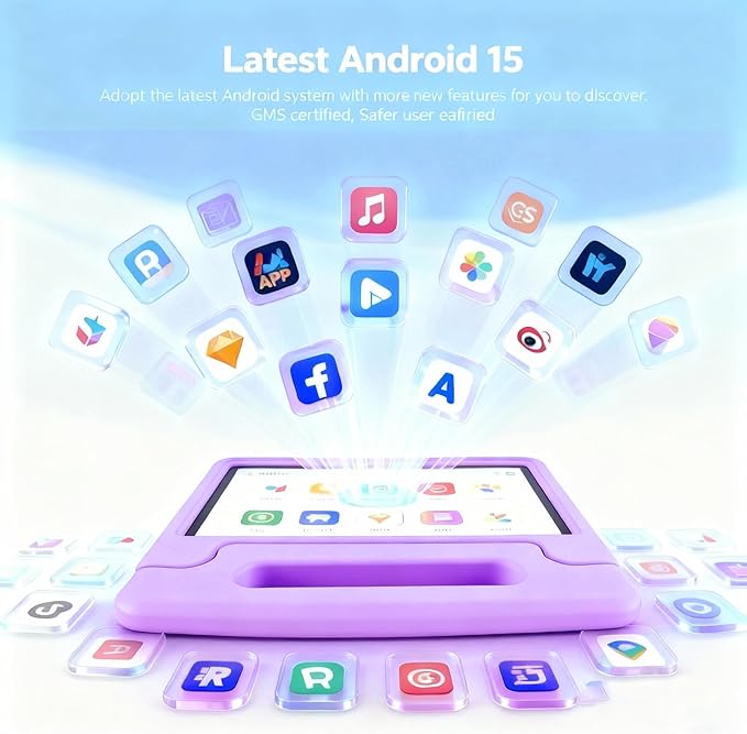 Kids Tablet 11 inch Android 15 20GB + 128GB Octa-Core 8000mAh Todder Tablet with Drop-Proof Case, Parental Control, WiFi 6 and Bluetooth, Purple