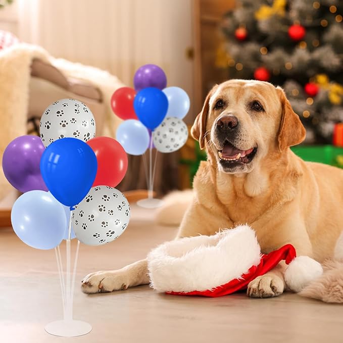 Dog Birthday Party Decorations Balloon Stand Kit with Blue Red and Puppy Paw Balloons (Puppy paw set4)