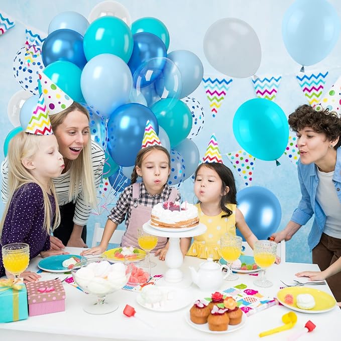 Teal Blue Balloons, 50PCS 12 Inches Turquoise Blue Pearl Latex Balloons With Metallic Confetti Balloon for Ocean Shark Sea Birthday Theme Party Decorations