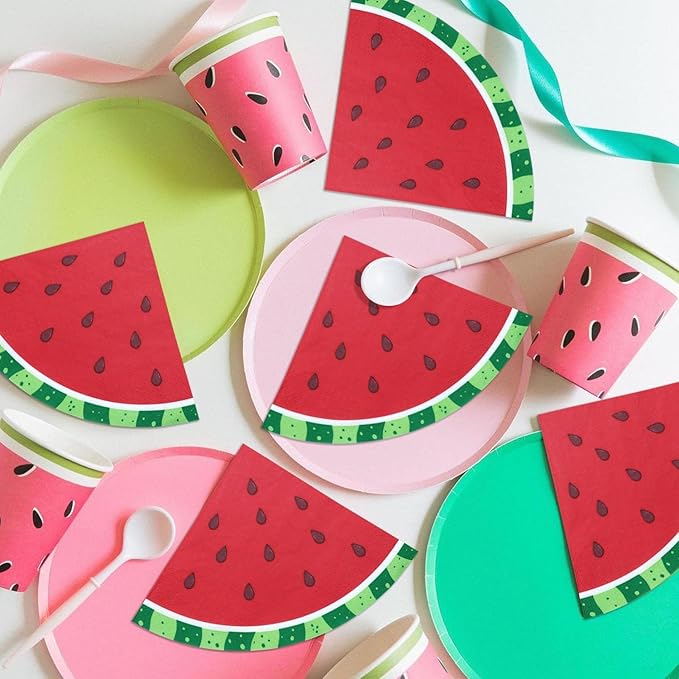 100Pcs Watermelon Napkins, Disposable Watermelon Slices Napkins, Picnic Napkins for Kids Baby Shower Summer Tropical Fruit Watermelon Party Supplies, 13 x 13 Inches