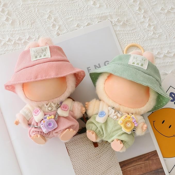 Clothes for Lu bubu 17cm Dolls Accessories(No Doll), Cute Outfit Set 3 Pieces Bib Pants Suitable for 17cm Doll Suit, Stylish Dress Up Overalls Doll Clothing Set Replacement with Hat Clothes Green
