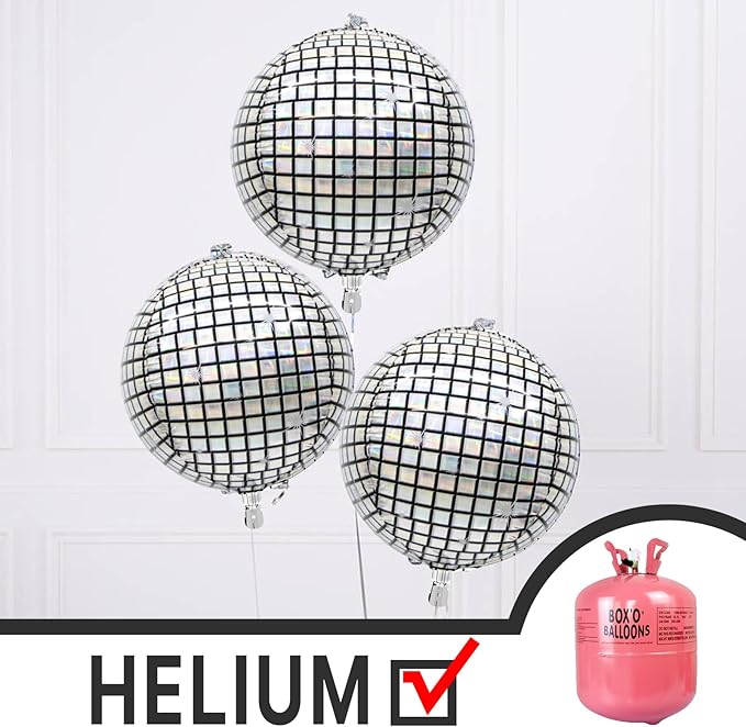 PartyWoo Silver Disco Ball Foil Balloons 3pcs 50 Inch Large Round Foil Big Giant 4D Jumbo Inflatable Mirror Ball Mylar Balloons for Graduation Birthday Engagement Space Themed Party Decorations