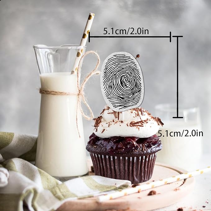18pcs Glitter Detective Fingerprint Suspect Dessert Cupcake Topper Mystery Crime Clue Evidence Theme Men Women Girls Boys Happy Birthday Party Decor Supplies Decorations