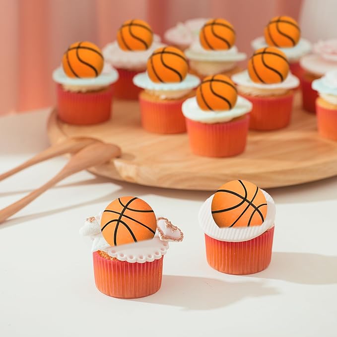 28 PCS Basketball Cake Topper Decorations Mini Cup Cake Decorations for Basketball Sport Birthday Supplies (Style 02)