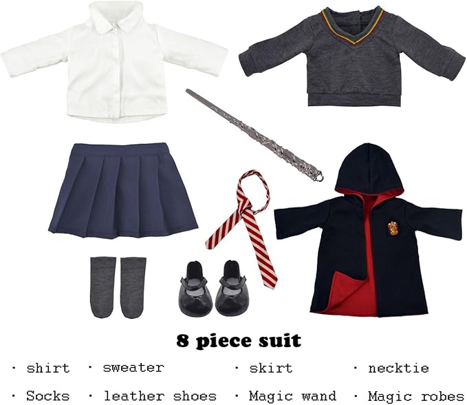 18 Inch Doll Clothes and Accessories School Uniform Costume Set Include Outfit Shoes for Girls (No Doll)