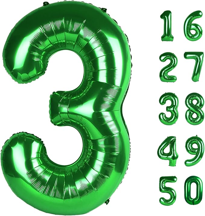 40 Inch Green 3 Number Balloons 3 Foil Mylar Jumbo Giant Big Large 31 Balloons Number 13th 31st Birthday Party Anniversary Decorations Supplies for Girl Women Balloon