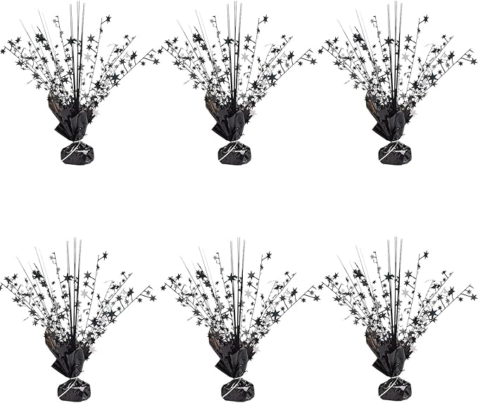 6 Pack Metallic Foil Spray Centerpiece Star Table Decoration Burst Table Centerpieces for Birthday Wedding Anniversary Graduation Holiday Party Supplies Decor (Black)