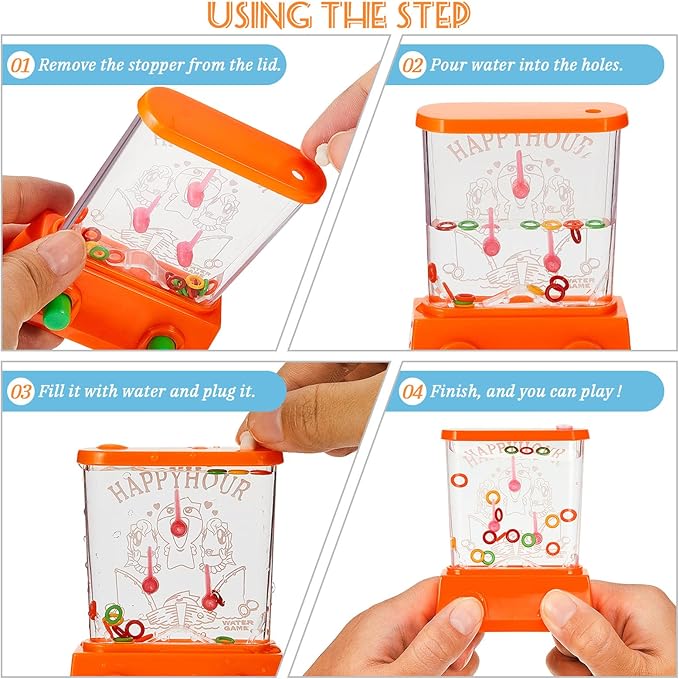 Gejoy 4 Pieces Water Games Handheld Easter Basket Stuffers for Kids Water Ring Toss Handheld Game Mini Retro Pastime Car Toys Fidget Autism Toys for Easter Children Boys Girls Birthday(Fresh Style)