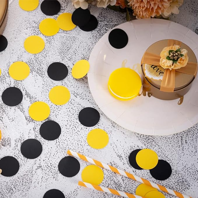Black and Yellow Confetti Table Decoration for Birthday Graduation Baby Shower Mom to Bee Party Theme Party,1.2 inch in Diameter,200 Counts