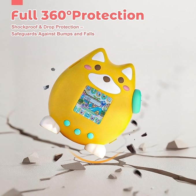 for Tamagotchi Paradise Case,Cute Standing Dog Silicone Protective Cover for Tamagotchi Paradise Electronic Pet,Waterproof Washable Shockproof Anti-Drop 360Full Protection,Puppy Style(Yellow)