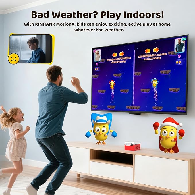 Kinhank MotionX Active Game Console with 40 Video Games for Kids&Family,Plug&Play AI Motion Game Consoles,Dynamic Updates,No Subscription,CPC-Certified,Great for Gaming Nights,Parties,Indoor Play