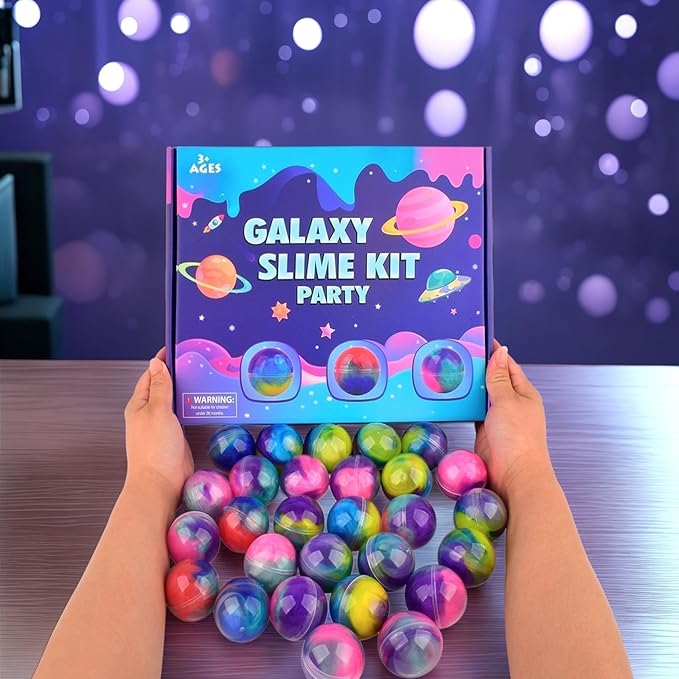 28-Pack Slime Party Favors, Bulk Galaxy Slime Balls Non-Sticky, Mess-Free for Kids, Stress Relief Mini Toys for Girls and Boys - Classroom Reward, Party Supplies, Goodie Bag Stuffers