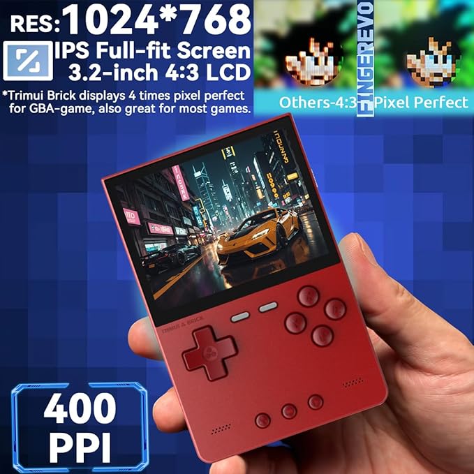 Trimui Brick Handheld Game Console 3.2-inch 1024 * 768 IPS Screen 3000mAh Trimui-brick Opensource System with Portable Case and Screen Protector Red