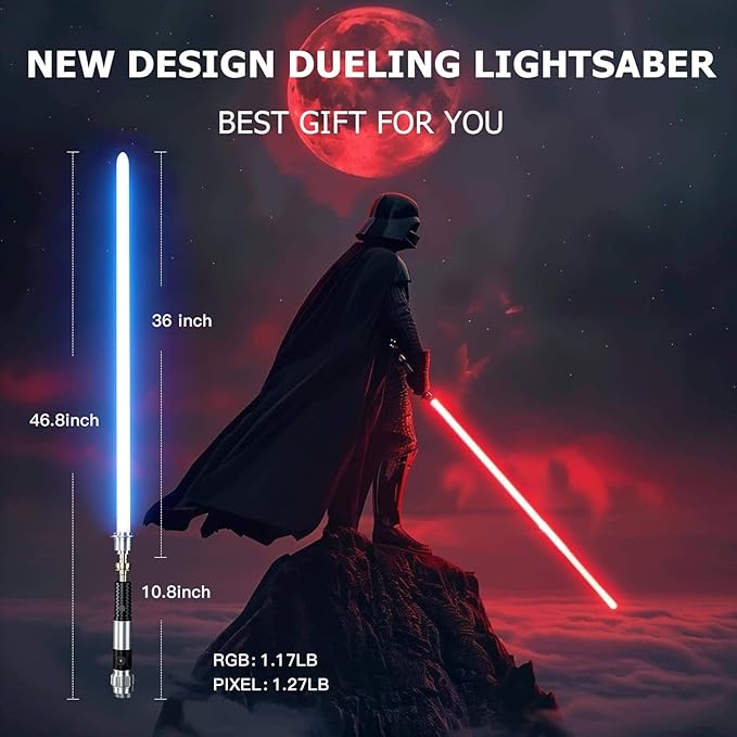 Upgrade App Control OBW Dueling Lightsaber, Smooth Swing 34 Sound Effects 12 Light Effects, 16 Colors and Infinite Change Metal Light Saber for Adults (Pixel-OBW)