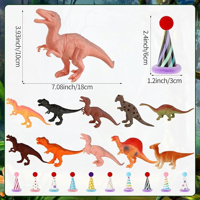 Hooqict 20Pcs Dinosaur Cake Decorations with Mini Birthday Party Hats Dinosaur Cake Topper for Kids Boys Girls Wild Animals Dino Themed Birthday Party Decorations Supplies
