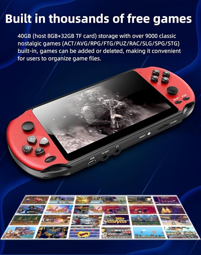 5.1 inch Colorful Video Game Console Multiple Simulators Built in Free Games Can Save/add/Delete Electronic Game Handheld Gaming Retro Portable Game Device Toys Children