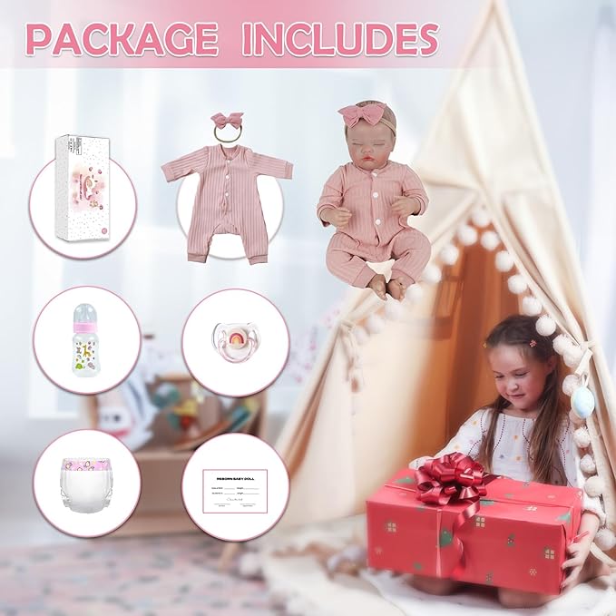 WOOROY Realistic Reborn Baby Dolls - 18 Inch Real Life Newborn Sleeping Dolls Girl with Soft Weighted Cloths Body, Lifelike Realborn Doll with Accessories and Gift Box for Kids 3+