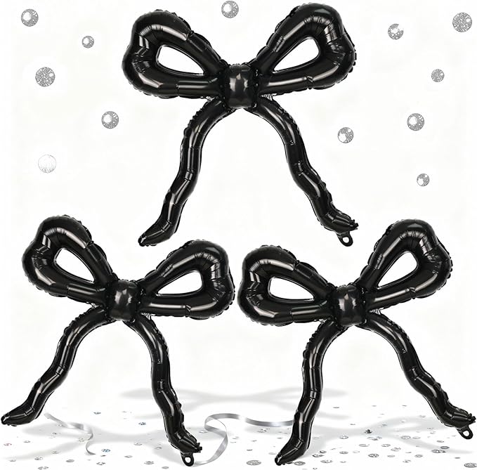 Black Bow Balloons for Bow Party Decorations, 3pcs Giant Black Coquette Mylar Foil Balloon for Coquette Birthday Decorations Bridal Baby Shower Wedding Bachelorette RIP to My 20s Decor Supplies