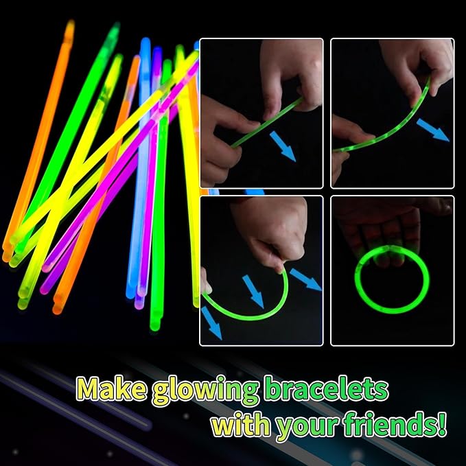 100 Pack 8” Purple Glow Sticks Bulk with 100 Connectors Neon Glow In The Dark Party favors Supplies for Holiday Birthday Party Decoration (Purple)