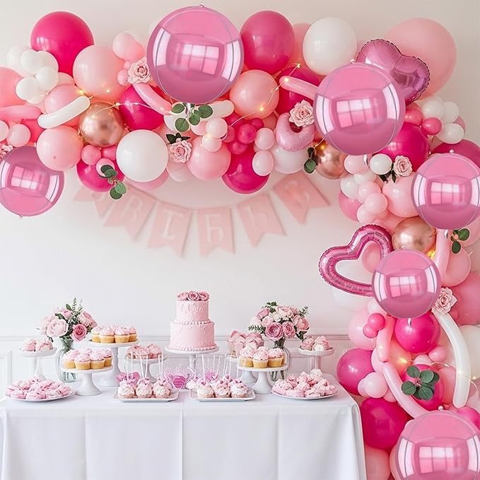 TONIFUL 16Pcs Large Pink 4D Giant Round Foil Balloon 4D Mirror Metallic Mylar Sephere Balloons for Christmas New Year Birthday Party Graduation Wedding Baby Shower Decoration Supplies(Mix Sizes)