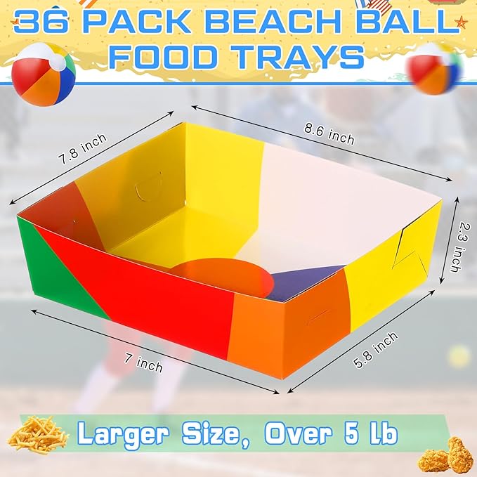 Teling 36 Pack Beach Party Supplies Large 5 lb Beach Pool Plates Trays Bowls Paper Food Boats Disposable Nacho Serving Snack Trays Dinner Plate for Sport Themed Birthday Party Decorations Favors