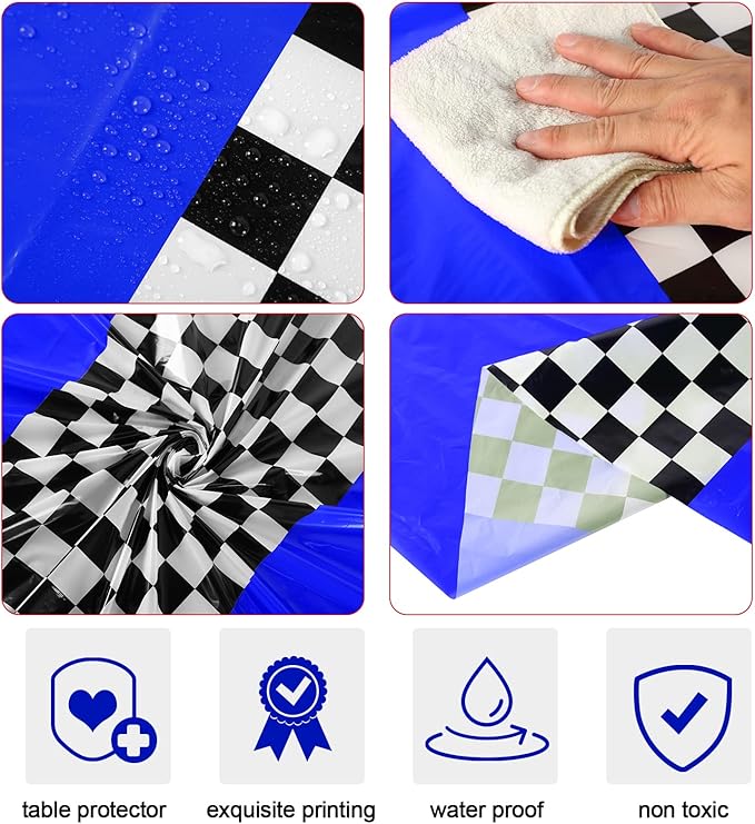 Oudain 3 Pcs Cars Birthday Party Supplies Racing Party Decorations Round Racing Tablecloth Checkered Flag Table Covers Road Plastic Table Cloth, 1950s Disco Dancing Party Tablecloth (Dark Blue)