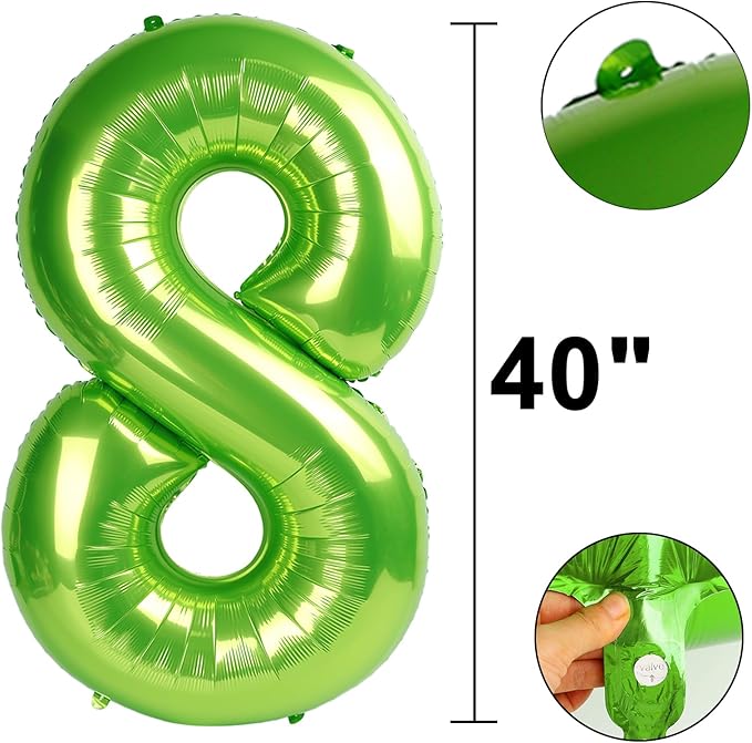 40 Inch Giant Light Green Foil Number 8th 18th 28th Birthday Balloons Digit 8 Balloons for Men Women 80th Anniversary Party Decorations Supplies