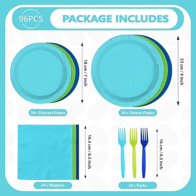 96Pcs Masters Golf Party Supplies Blue and Green Golf Plates and Napkins Disposable Heavy Duty Ocean Blue and Green Tableware Set for Birthday Graduation Masters Party Decorations Serves 24
