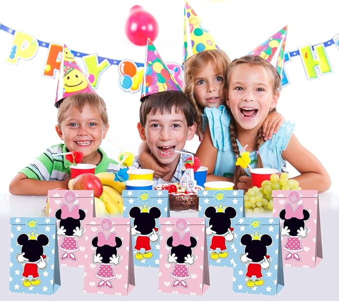 OU RUI 12Pcs Mouse Party Bags With Stickers Paper Supplies Favors Cookie Chocolate Candy Snack Bags Mouse Birthday Party Gift Bag