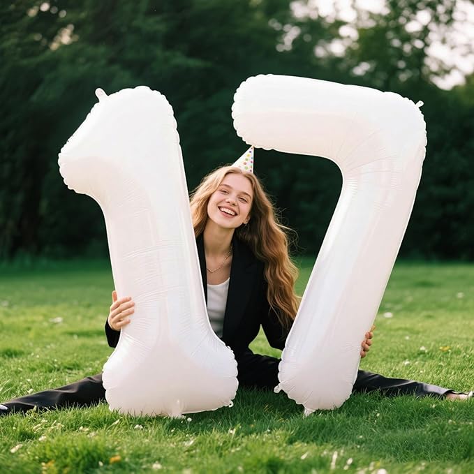 40 Inch White 7 Balloon Number Big Foil Helium Number Balloons 7 17 27 Birthday Party Decorations for Boy or Girl Huge Mylar Anniversary Party Supplies