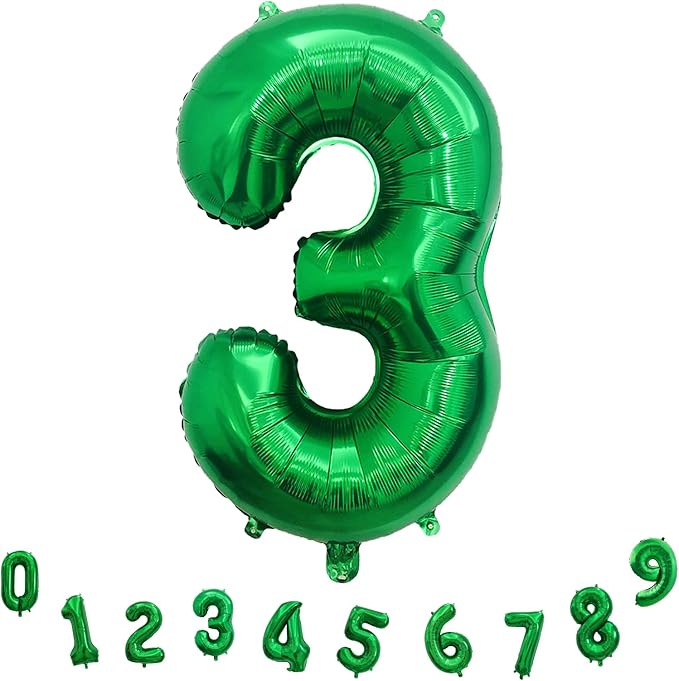 3rd Birthday Number Balloons for Kids, 40 Inch Emerald Green Foil Number, Dark Green Large Number Balloons 0-9 Set for Boys Men Birthday Party Decor Jungle Anniversary Decoration Supplies