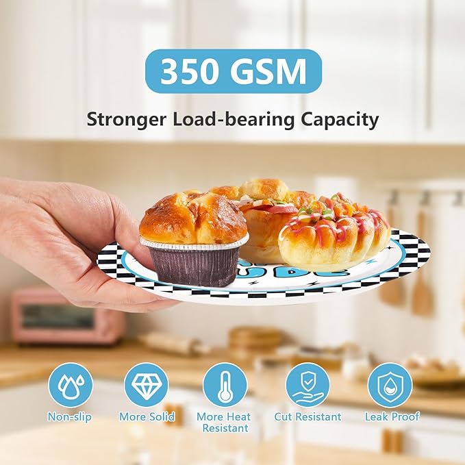 96Pcs One Happy Dude 1st Birthday Party Decoration Blue Smile Face Plates and Napkins Black White Plaid Disposable Paper Tableware Set for 1st Birthday Baby Shower Party Supplies Serves 24